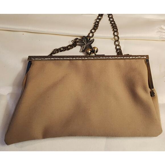 Vintage Brown Crewel Embroidered Handbag Purse - Removable Chain -- Ocean Theme - Picture 6 of 8